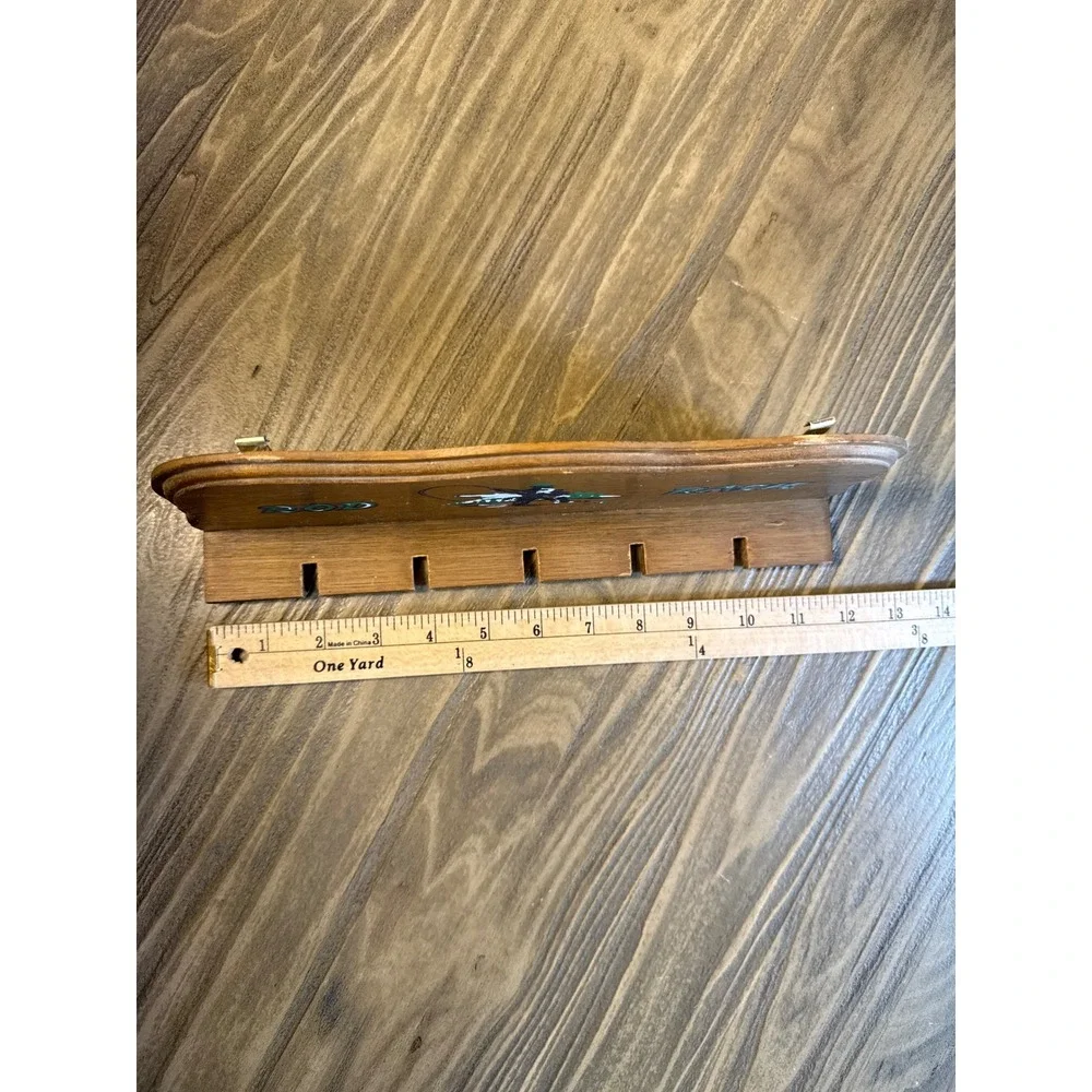 Vintage Mid Century Wooden Fishing Rod Rack Wall Mount 5-Slot Cabin Hand Painted